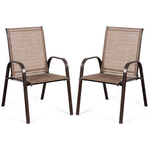 SLICKBLUE  2 Pieces Patio Outdoor Dining Chair With Armrest-Brown