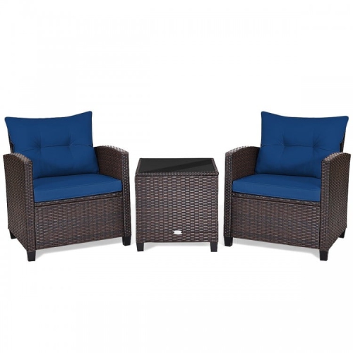 SLICKBLUE  3-Piece Rattan Patio Furniture Set With Washable Cushions for Outdoor Comfort