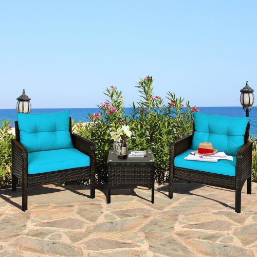 3-Piece Outdoor Rattan Patio Set with Cushioned Chairs and Table for Garden or Balcony