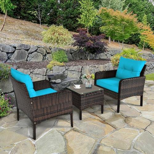 3-Piece Outdoor Rattan Patio Set with Cushioned Chairs and Table for Garden or Balcony