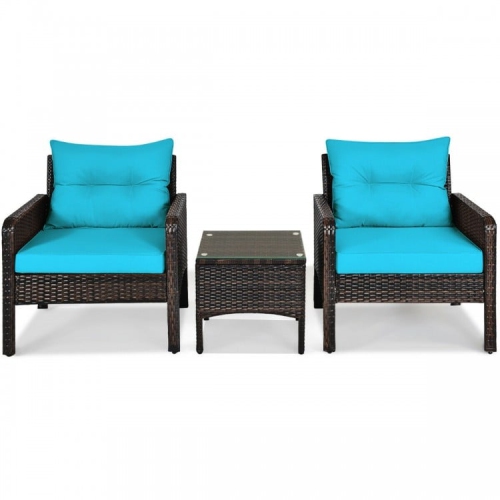 3-Piece Outdoor Rattan Patio Set with Cushioned Chairs and Table for Garden or Balcony