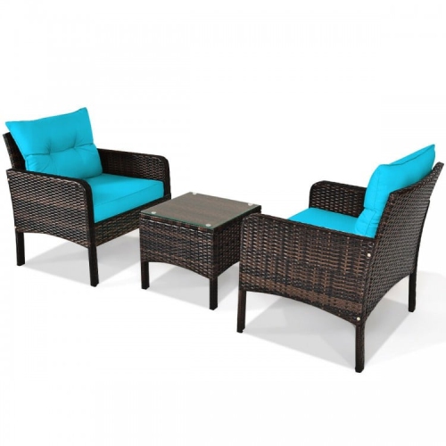 3-Piece Outdoor Rattan Patio Set with Cushioned Chairs and Table for Garden or Balcony
