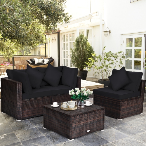 4-Piece Ottoman Garden Patio Rattan Wicker Furniture Set with Cushions