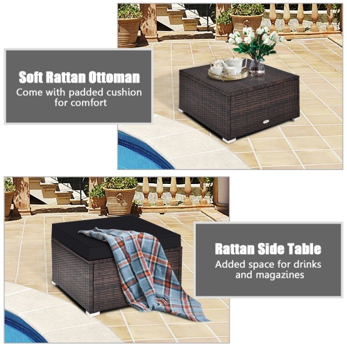 4-Piece Ottoman Garden Patio Rattan Wicker Furniture Set with Cushions