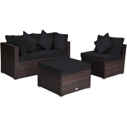 4-Piece Ottoman Garden Patio Rattan Wicker Furniture Set with Cushions