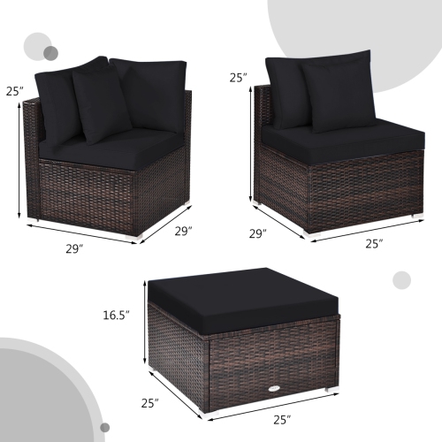 4-Piece Ottoman Garden Patio Rattan Wicker Furniture Set with Cushions