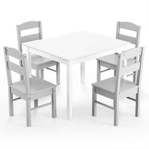 Ensemble 5 pièces avec table et chaises pour enfants salle de jeu en bois Meubles de salle de jeu cadeau-blanc
