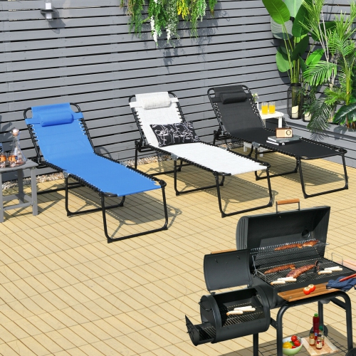 Foldable Reclining Lounge Chair with Adjustable Backrest and Footrest for Patio or Camping