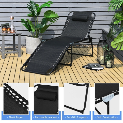Foldable Reclining Lounge Chair with Adjustable Backrest and Footrest for Patio or Camping
