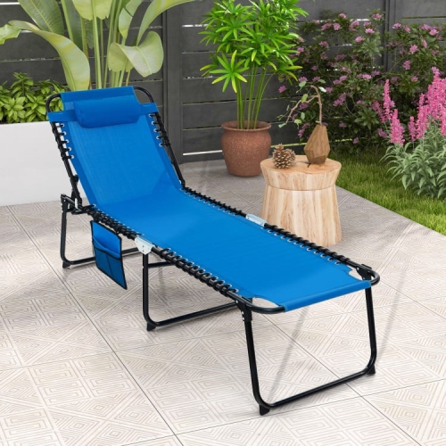 Foldable Reclining Lounge Chair with Adjustable Backrest and Footrest for Patio or Camping
