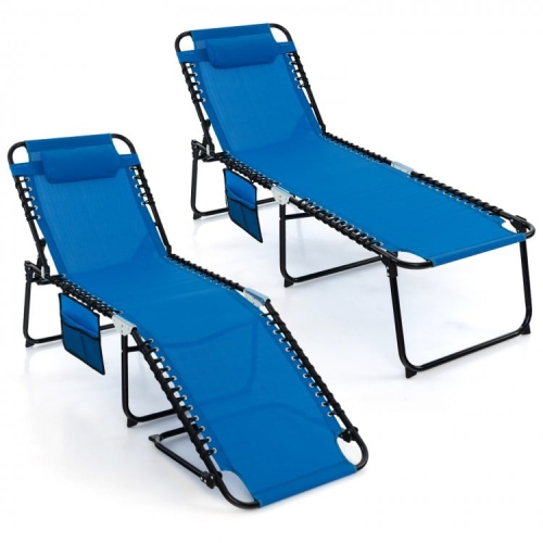 Foldable Reclining Lounge Chair with Adjustable Backrest and Footrest for Patio or Camping