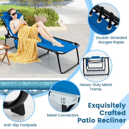 Foldable Reclining Lounge Chair with Adjustable Backrest and Footrest for Patio or Camping