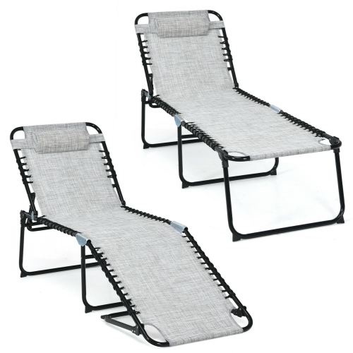 Foldable Reclining Lounge Chair with Adjustable Backrest and Footrest for Patio or Camping