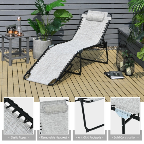Foldable Reclining Lounge Chair with Adjustable Backrest and Footrest for Patio or Camping