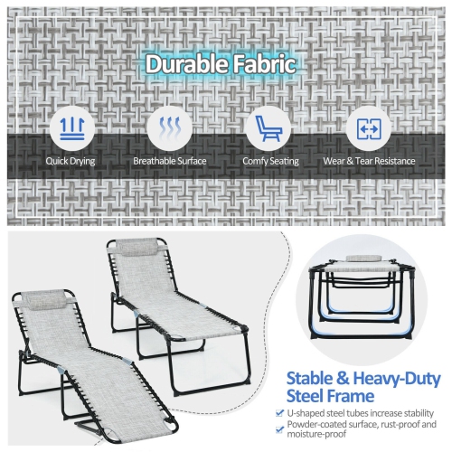 Foldable Reclining Lounge Chair with Adjustable Backrest and Footrest for Patio or Camping