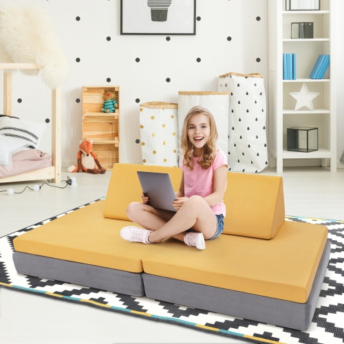 Canapé et canapé de jeu en mousse modulaire pour enfants – Ensemble de tapis et d'oreillers pliables pour garçons et filles