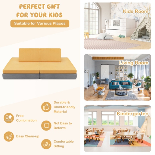 Canapé et canapé de jeu en mousse modulaire pour enfants – Ensemble de tapis et d'oreillers pliables pour garçons et filles