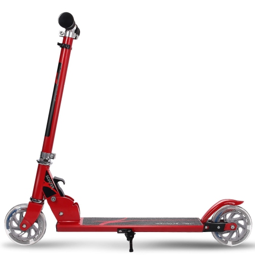 Folding Aluminum LED Light Up Wheels Kids Kick Scooter-Red