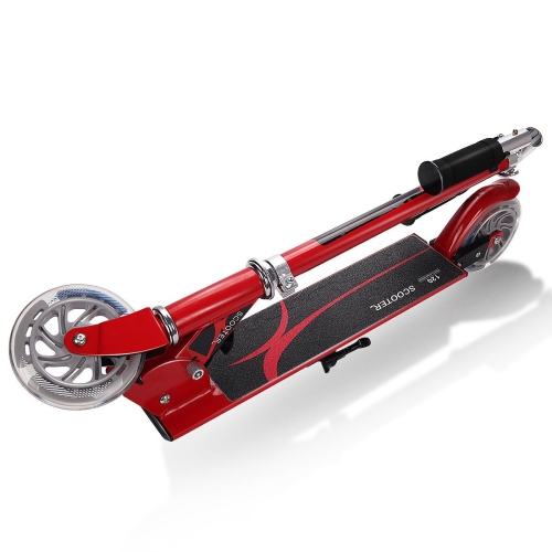 Folding Aluminum LED Light Up Wheels Kids Kick Scooter-Red
