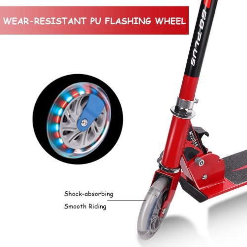 Folding Aluminum LED Light Up Wheels Kids Kick Scooter-Red