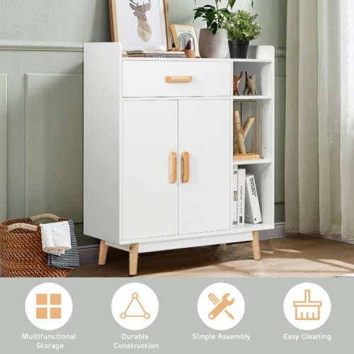 Compact Floor Cabinet with Drawer – Freestanding Cupboard Chest Organizer for Small Spaces