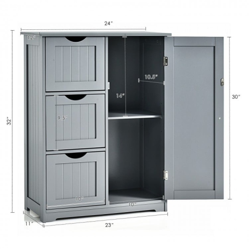 Armoire de rangement latérale pour salle de bain avec 3 tiroirs et 1 armoire