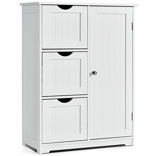 SLICKBLUE  Bathroom Floor Cabinet Side Storage Cabinet With 3 Drawers And 1 Cupboard
