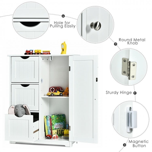 Bathroom Floor Cabinet Side Storage Cabinet with 3 Drawers and 1 Cupboard