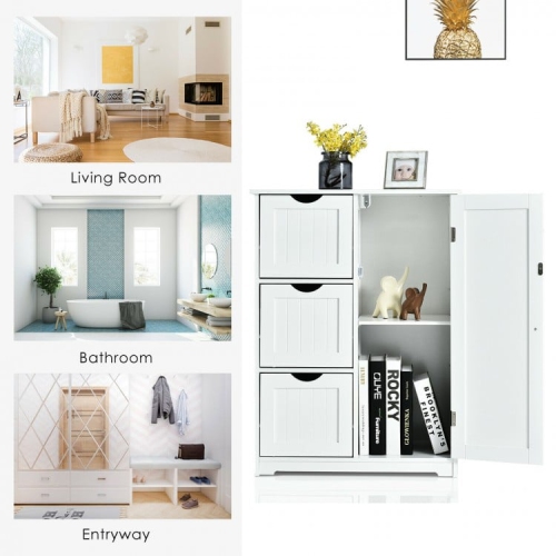 Bathroom Floor Cabinet Side Storage Cabinet with 3 Drawers and 1 Cupboard