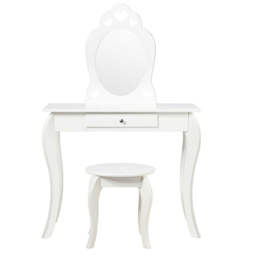 Kids Princess Makeup Dressing Play Table Set with Mirror -White