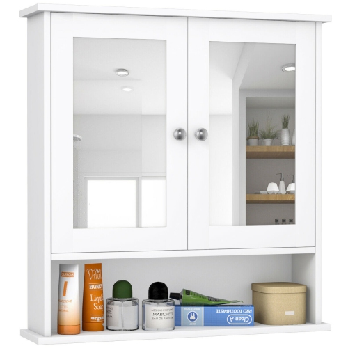 Armoire murale miroir pour salle de bain avec portes doubles et tablette de rangement ouverte
