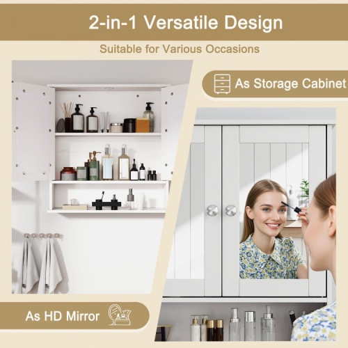 Armoire murale miroir pour salle de bain avec portes doubles et tablette de rangement ouverte