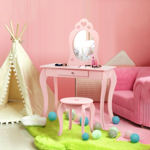 Ensemble table de jeu avec coiffeuse et miroir pour enfant Princesse - Rose