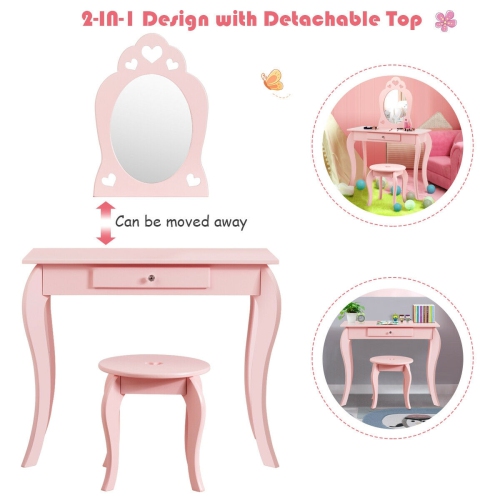 Ensemble table de jeu avec coiffeuse et miroir pour enfant Princesse - Rose