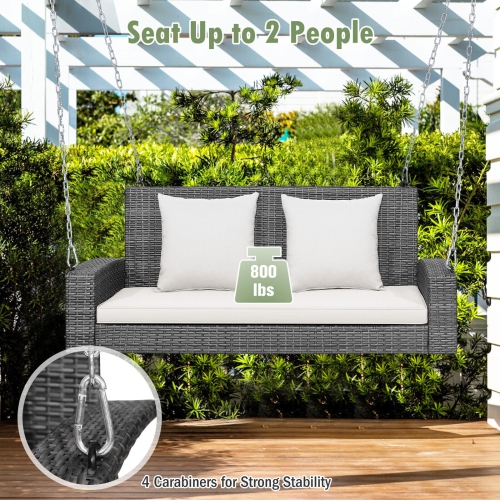 2-Person Patio PE Wicker Hanging Porch Swing Bench Chair Cushion 800 Pounds