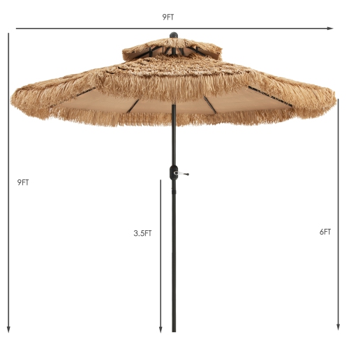 9 Feet Thatched Tiki Umbrella with 8 Ribs
