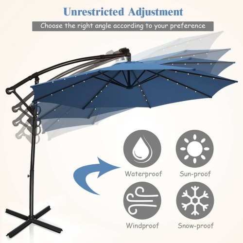 10 ft 360Â° Rotation Solar Powered LED Patio Offset Umbrella without Weight Base-Blue