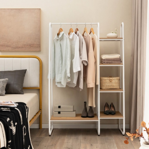 Clothes Rack Free Standing Storage Tower with Hanging Bar