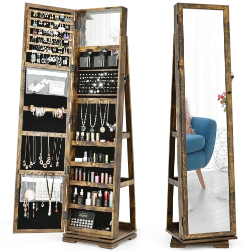 Image 1 de 10.. Armoire à bijoux verrouillable 2-en-1 avec miroir pleine longueur