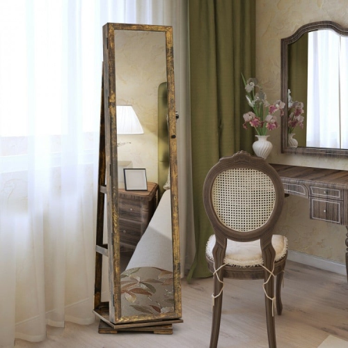 Lockable 2-in-1 Jewelry Cabinet with 360° Rotation and Full-Length Mirror
