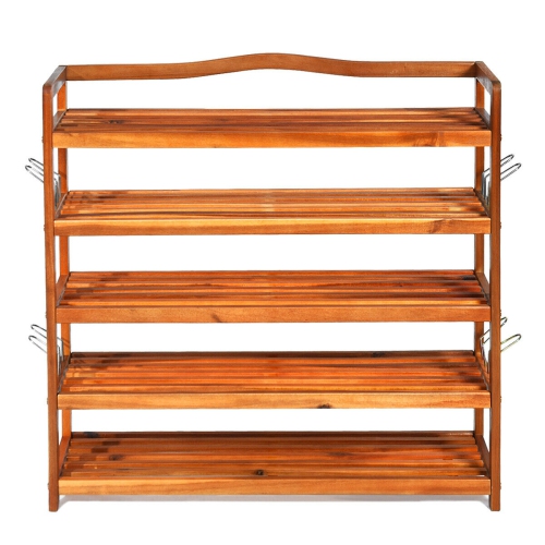5-Tier Wood Shoe Rack Freestanding Large Shoe Storage Organizer