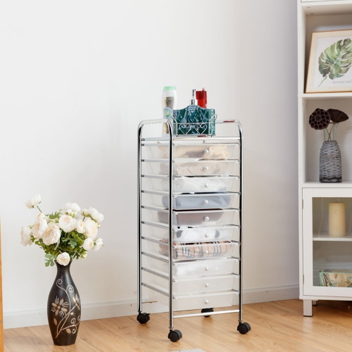10-drawer rolling storage cart organizer with smooth swivel casters for easy mobility