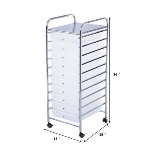 10-drawer rolling storage cart organizer with smooth swivel casters for easy mobility