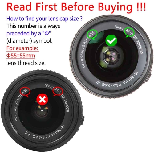 55mm Lens Cap Cover with Keeper for AF-P DX NIKKOR 18-55mm f/3.5-5.6G VR Lens for Nikon D7200 D5600 D5500 D5300 D3500 D3400 D3300 DSLR Camera, Lens