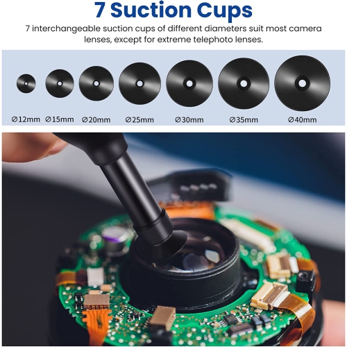 8-in-1 Lens Sucker Kit, IC Pick Up Vacuum Suction Pen with 7 Interchangeable Suction Cups Lens Repair Tool for Lens Repair and Cleaning, Watches, and