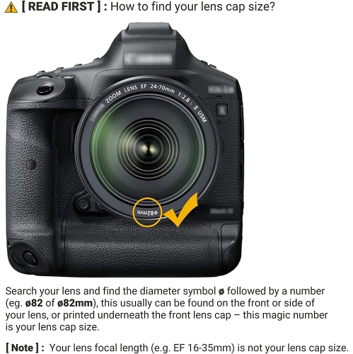 (2-Pack) 82mm Center Pinch Front Lens Cap + Elastic Lens Cap Keeper for Any Lenses from Canon Nikon Fujifilm Sony with 82mm Filter Thread, Replaces