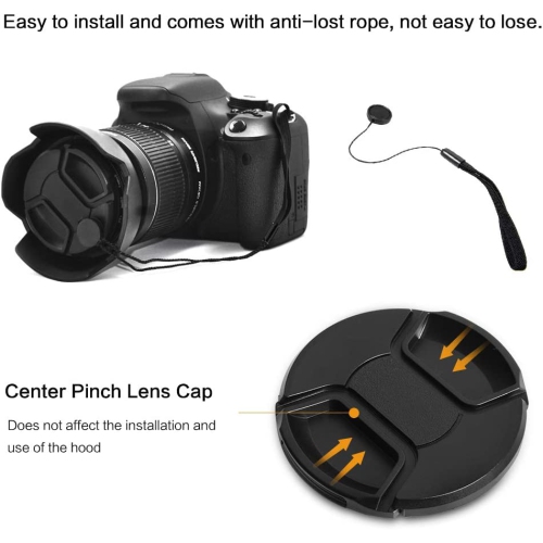 2 Pack 72mm Center Pinch Lens Cap for Nikon Canon Sony DSLR Compatible with Canon EF-S 18-200mm f3.5-5.6 is,Nikon AF-S DX Nikkor 18-200mm f3.5-5.6G