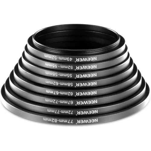 Pieces Step-up Adapter Ring Set Made of Premium Anodized Aluminum, Includes: 49-52mm, 52-55mm, 55-58mm, 58-62mm, 62-67mm, 67-72mm, 72-77mm,