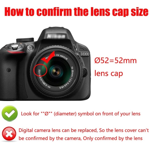 52mm Lens Cover Cap for Nikon D5300 D3300 w/NIKKOR AF-S 18-55mm Lens, Compatible for Canon R6 RP w/RF 35mm f/1.8 Lens