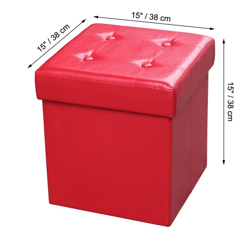 ITY International - Foldable Ottoman/Footrest with Storage, 15" x 15" x 15", Red